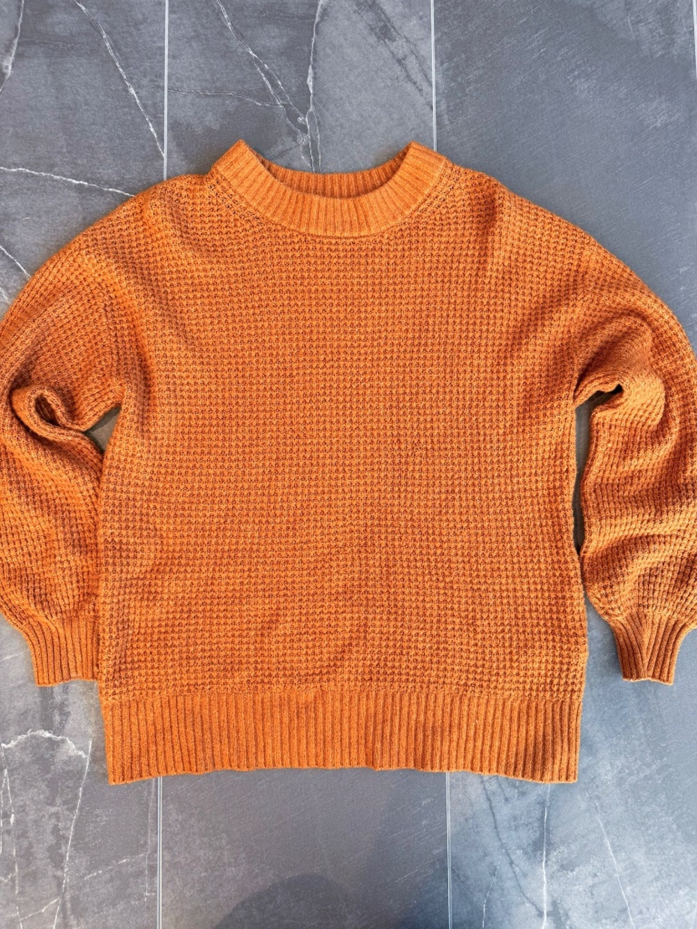 American Eagle Rust Orange Waffle Knit Crewneck Sweater Size S